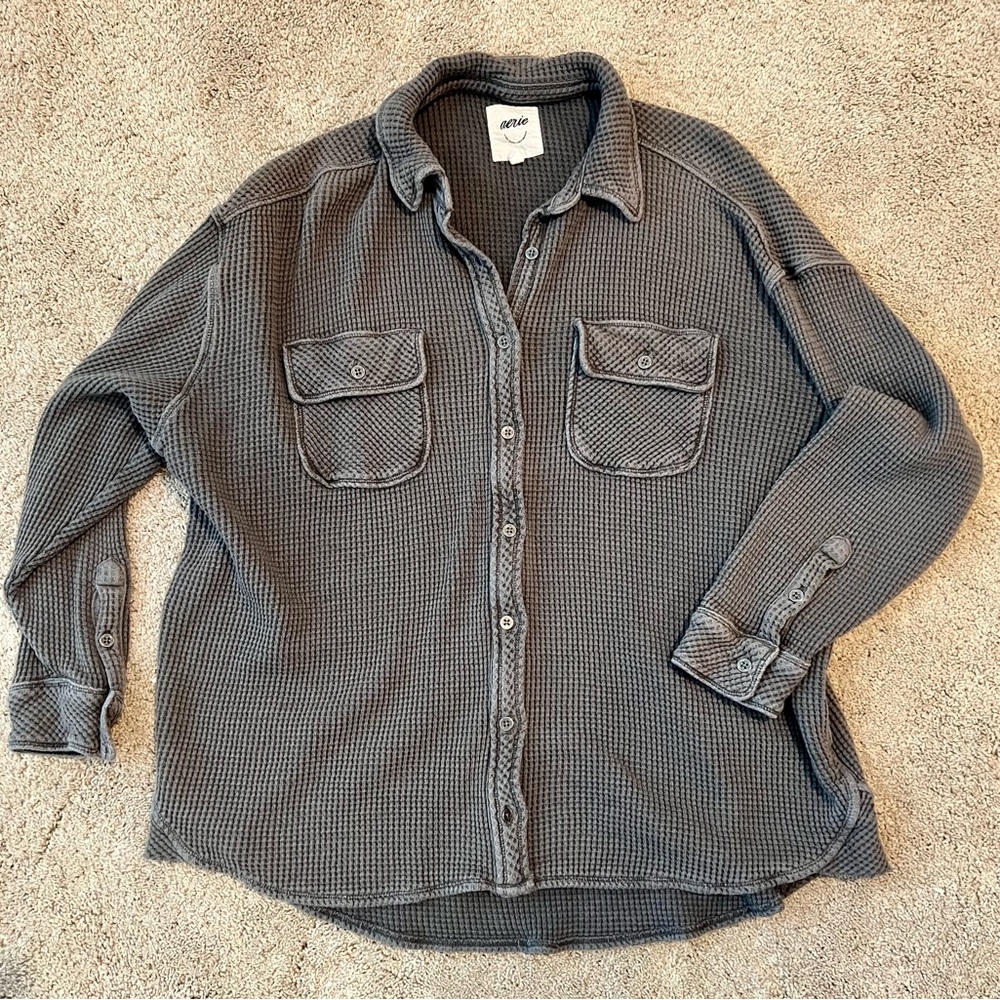 Aerie Lumberjane Waffle Shirt in Charcoal